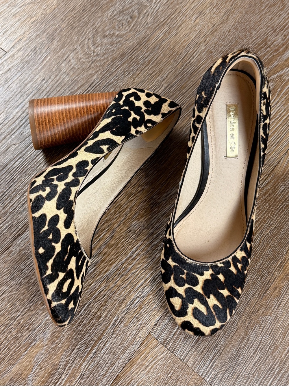 Louise et Cie Jayant Leopard Print Calf Hair Pumps Round Toe Block Heel | 7